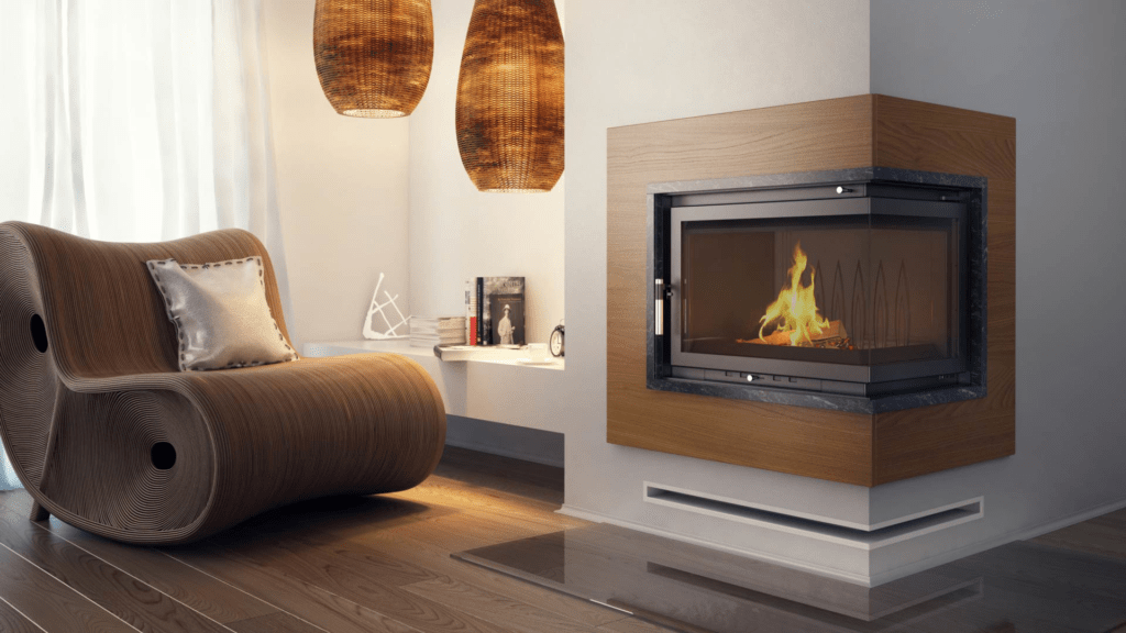 nowoczesny kominek z drewnem malbork