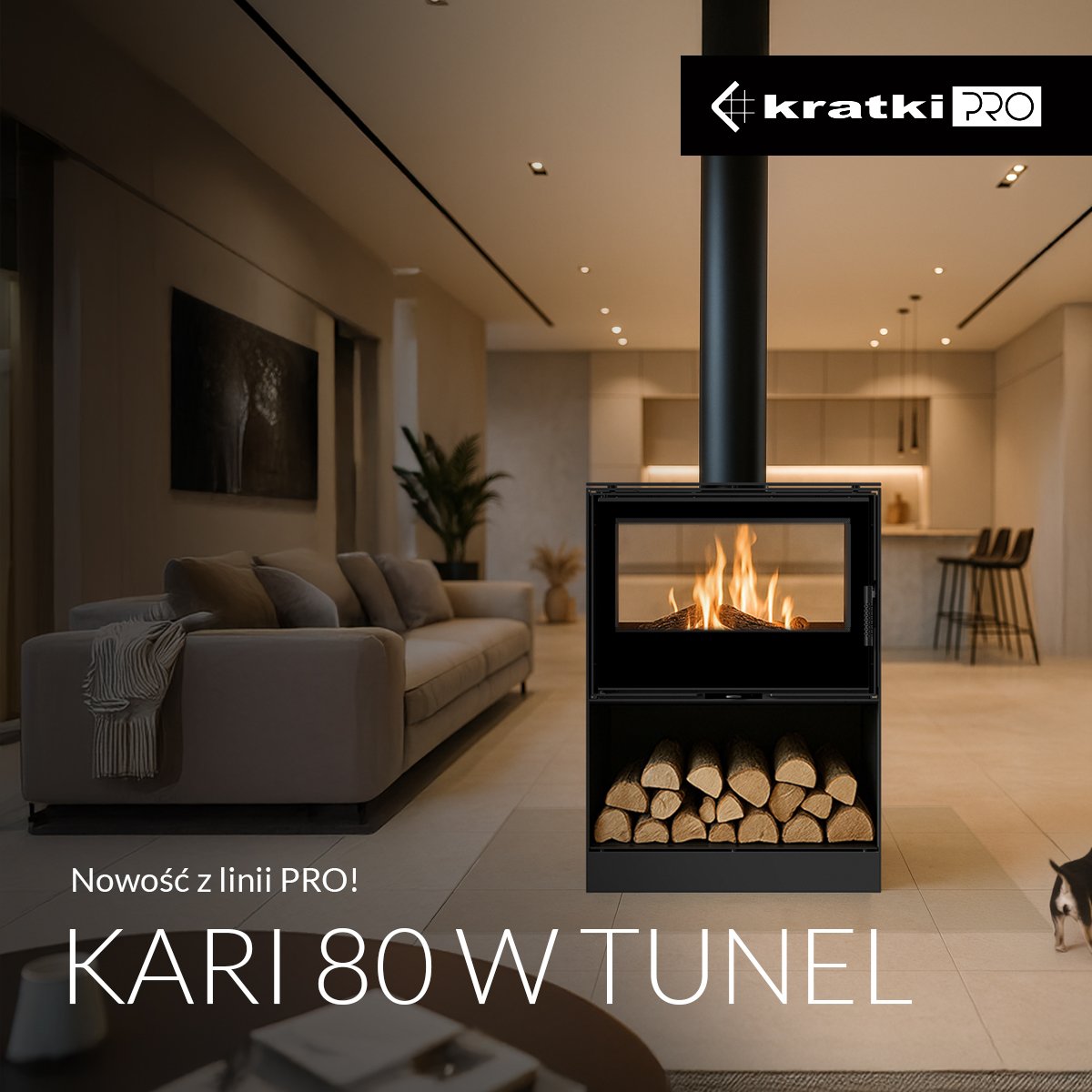 Piec stalowy Kari z wnęką na drewno