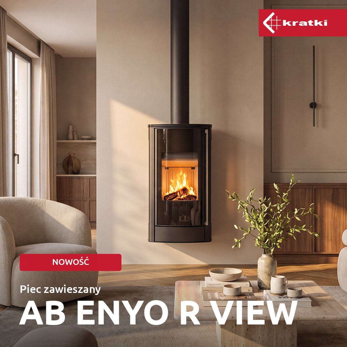 Wiszący NOWOCZESNY kominek od kratki