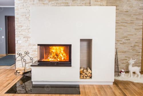 Nowoczesny kominek narożny z wkładem kominkowym z gilotyna , Gdynia 