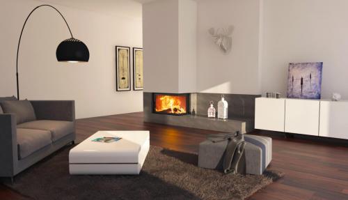 Nowoczesny kominek narożny z wkładem kominkowym , Gdynia , Reda, Starogard Gdański